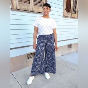 Passion Lilie Nautical Navy Ikat Woven Wide Leg Nautical Navy Pants 100% Cotton